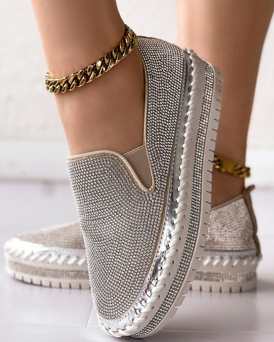 Allover Rhinestone Contrast Binding Slip On Sneakers