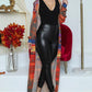 Lantern Sleeve Mixed Print Slit Longline Coat