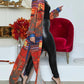 Lantern Sleeve Mixed Print Slit Longline Coat