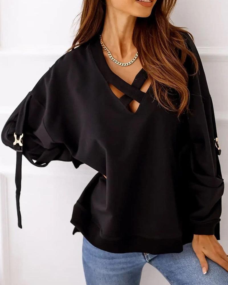 Criss Cross Buckle Detail Drop Shoulder Sweatshirt