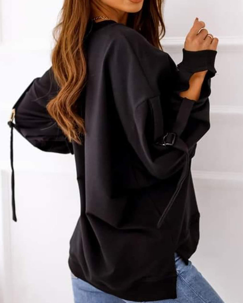 Criss Cross Buckle Detail Drop Shoulder Sweatshirt