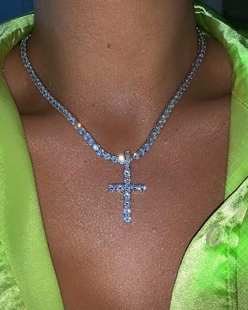 1pc Cross Pattern Rhinestone Necklace