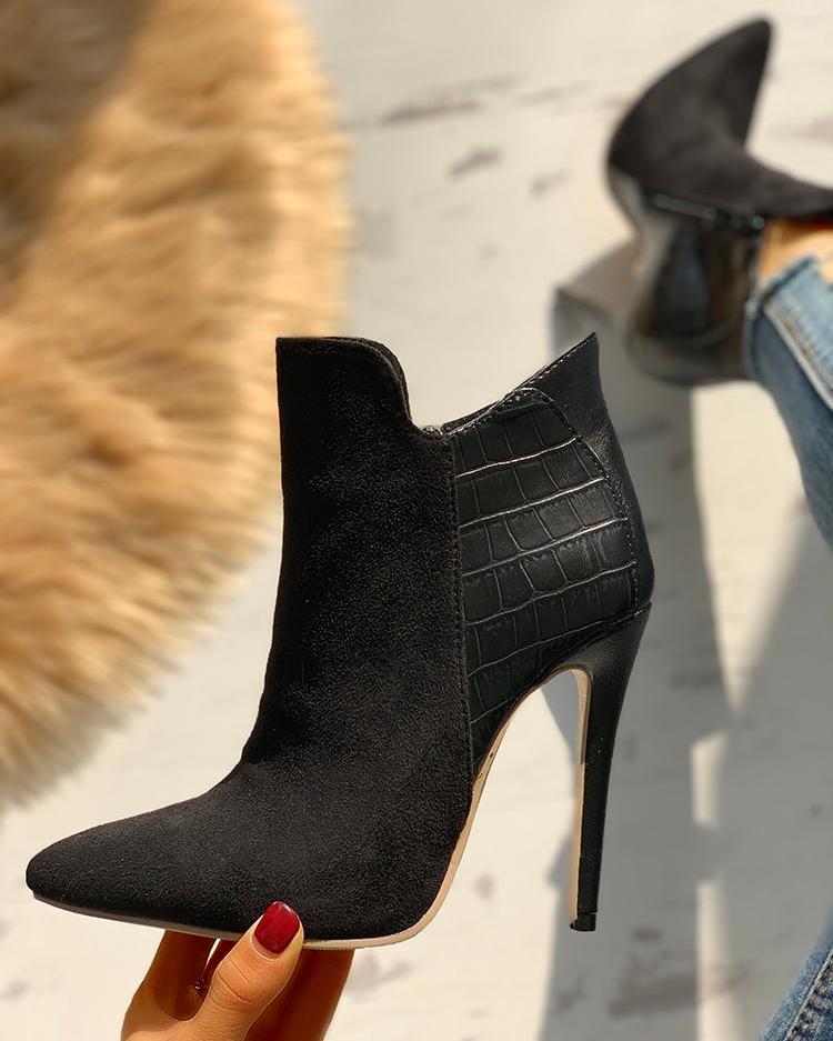 Snakeskin & Suede Pointed Toe Ankle Boots