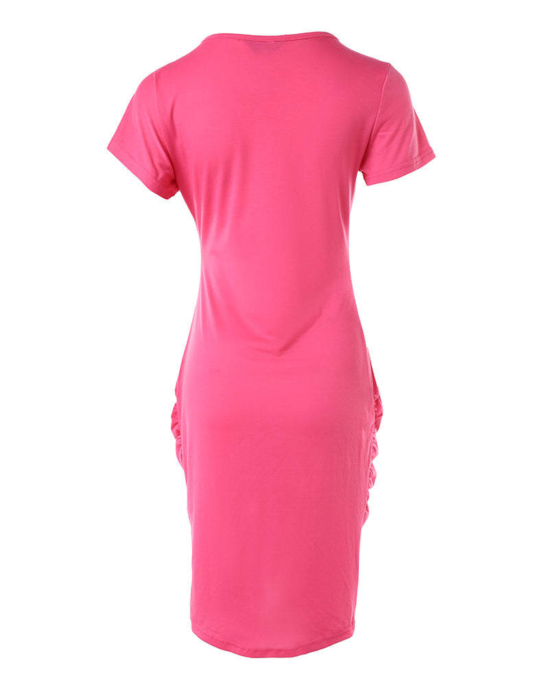 Letter Figure Print Overlap Wrap Casual Dress