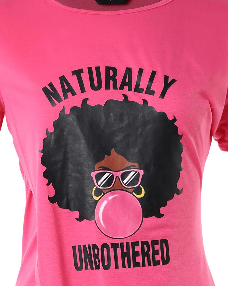 Letter Figure Print Overlap Wrap Casual Dress