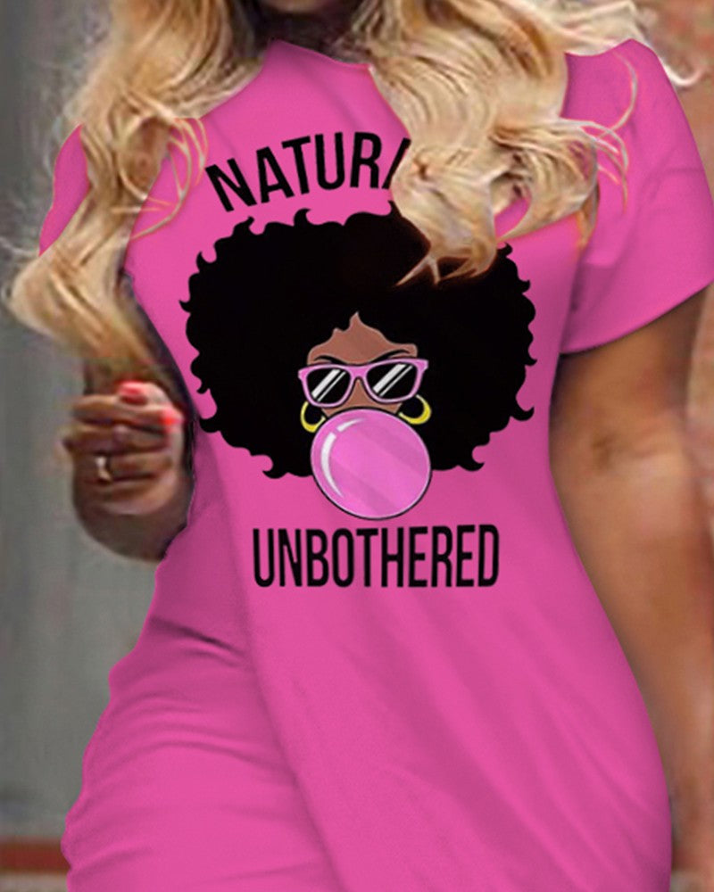 Letter Figure Print Overlap Wrap Casual Dress