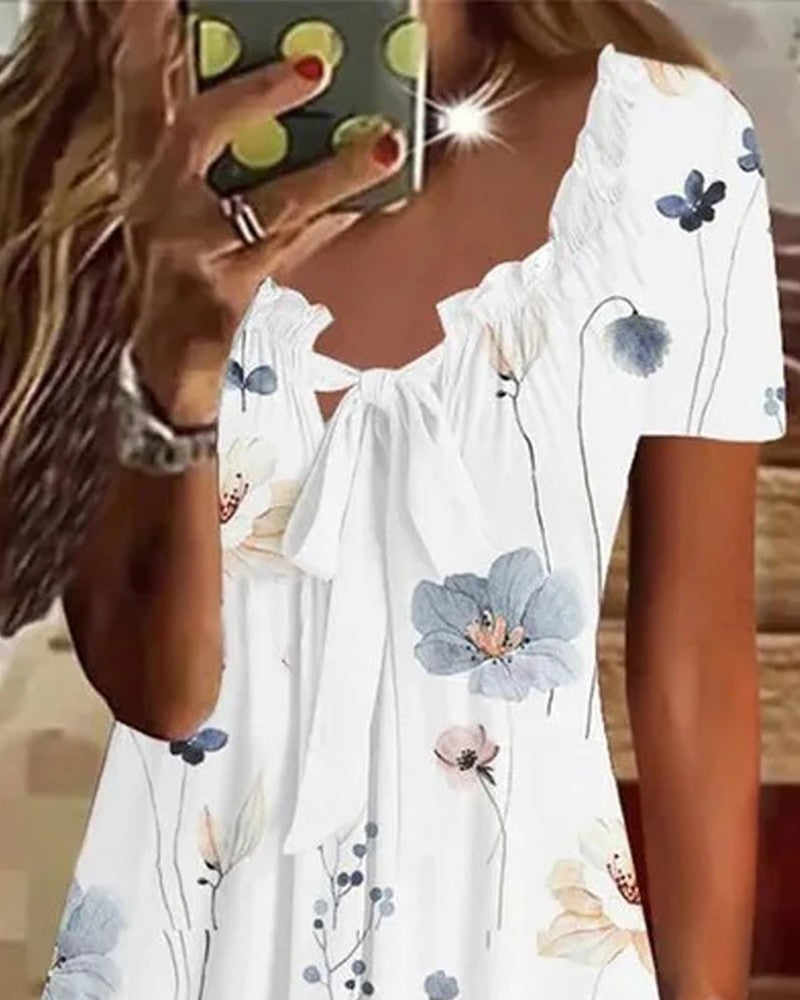 Floral Print Tied Detail Casual Dress