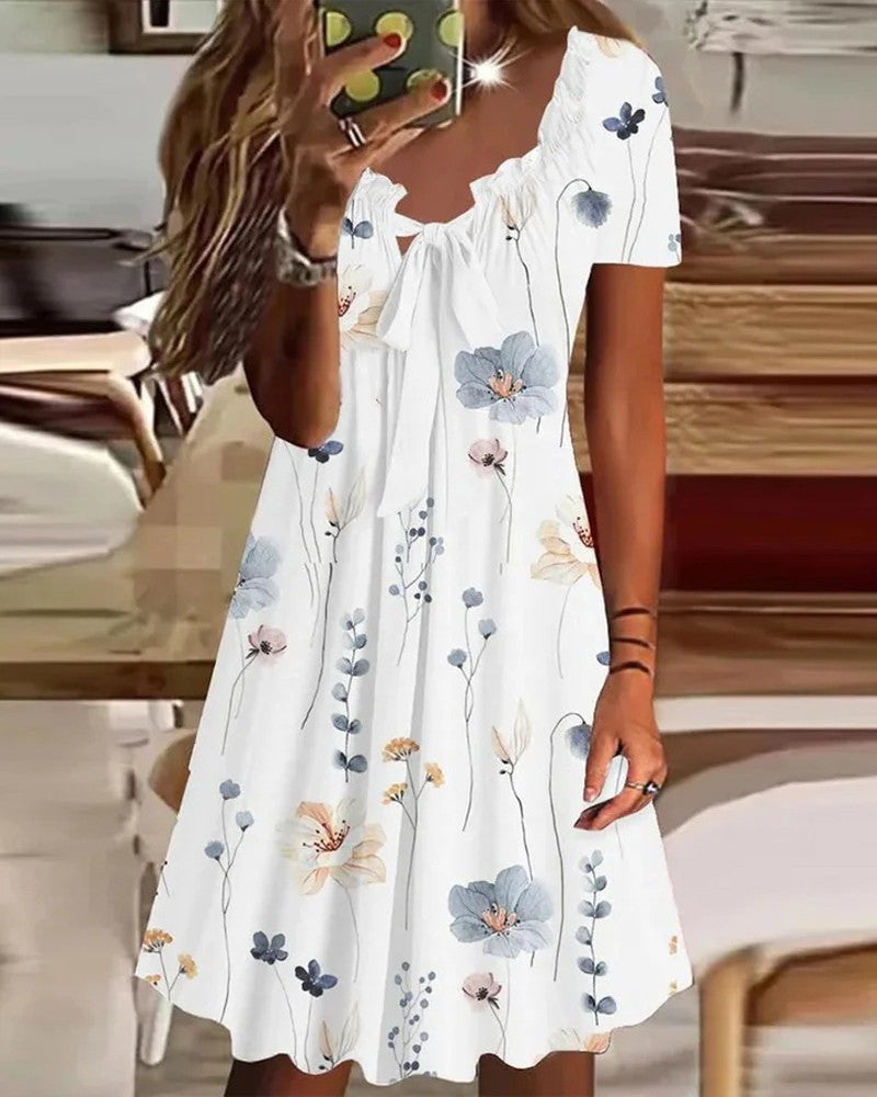 Floral Print Tied Detail Casual Dress