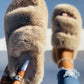 Fluffy Double Band Peep Toe Slippers