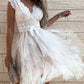 Lace Patch Sheer Mesh Sleeveless Party Dress