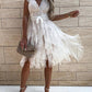 Lace Patch Sheer Mesh Sleeveless Party Dress