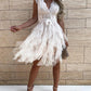 Lace Patch Sheer Mesh Sleeveless Party Dress