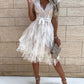 Lace Patch Sheer Mesh Sleeveless Party Dress