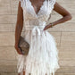 Lace Patch Sheer Mesh Sleeveless Party Dress