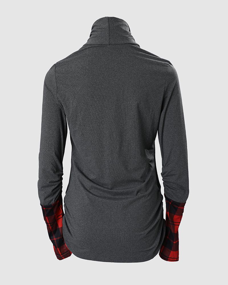 Contrast Plaid Fake Two Piece Long Sleeve Top