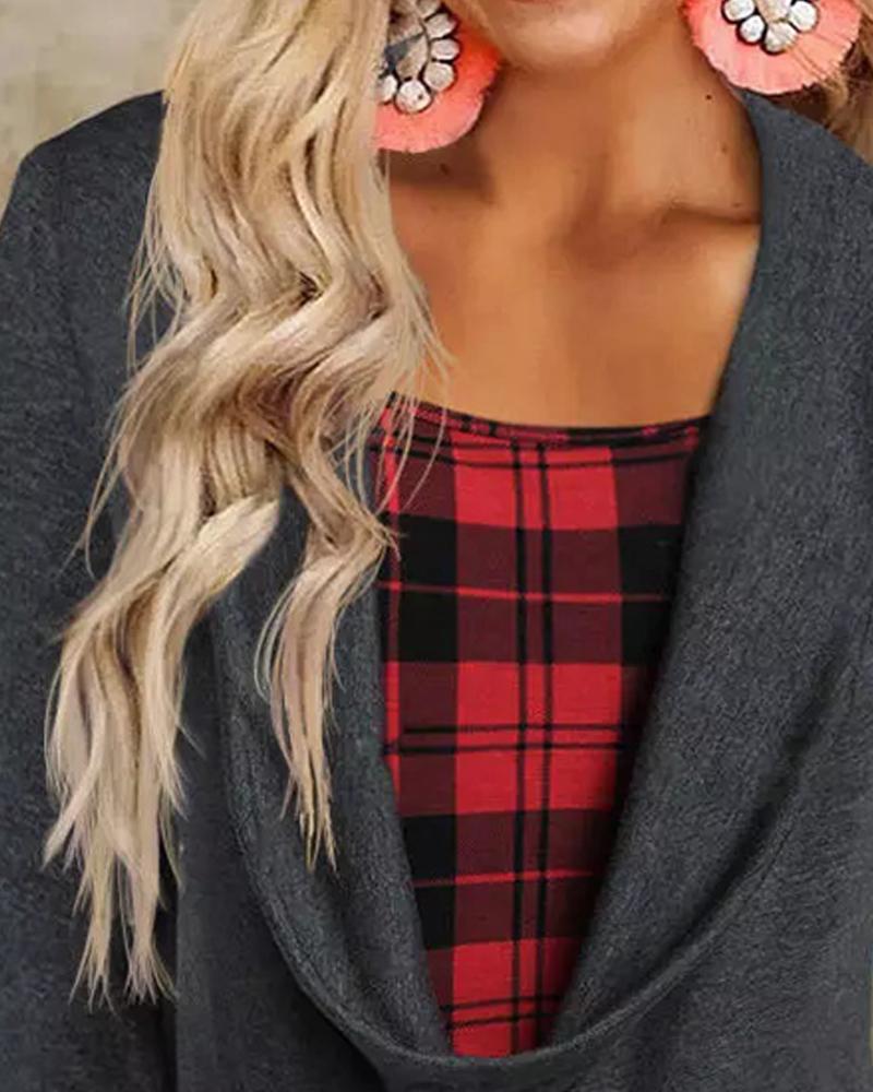 Contrast Plaid Fake Two Piece Long Sleeve Top