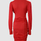 Contrast Mesh Puff Sleeve Ruched Bodycon Dress