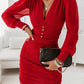 Contrast Mesh Puff Sleeve Ruched Bodycon Dress