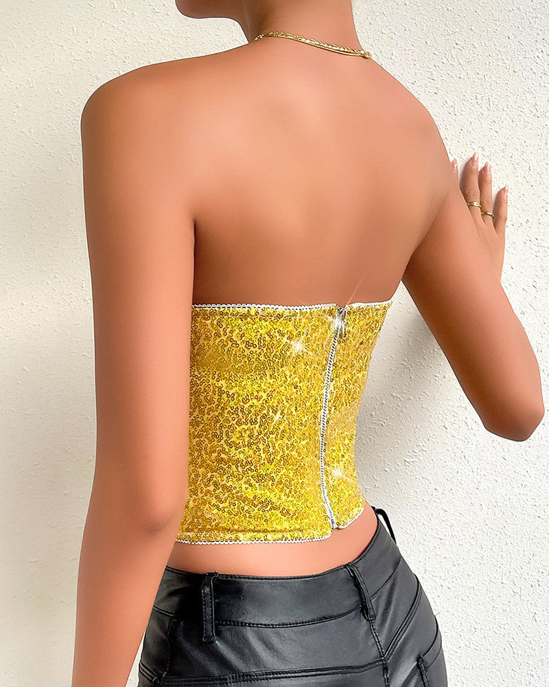 Allover Sequin Bandeau Corset Top
