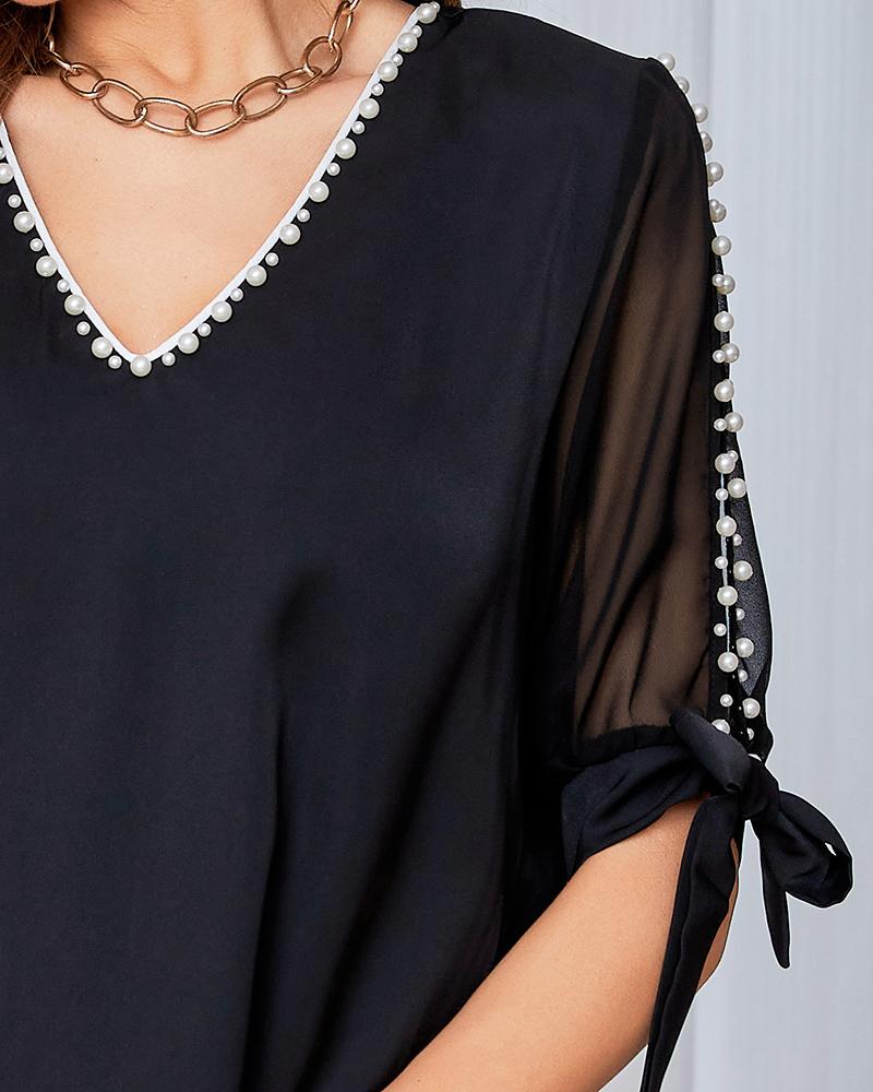 Beaded Decor Cold Shoulder Casual Dress