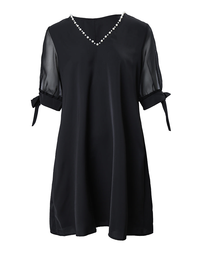 Beaded Decor Cold Shoulder Casual Dress