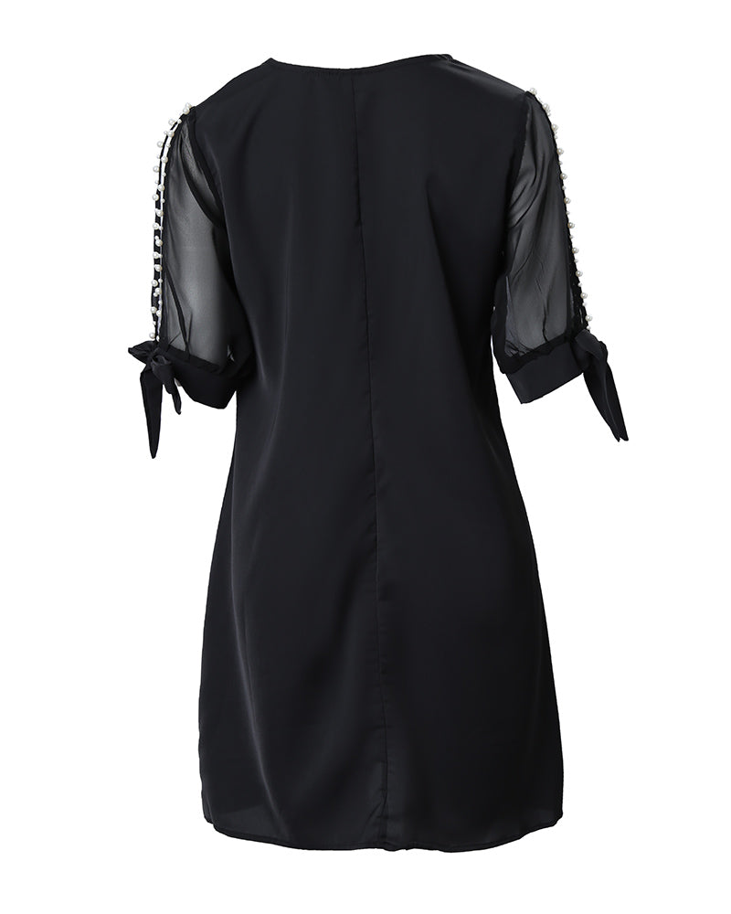 Beaded Decor Cold Shoulder Casual Dress