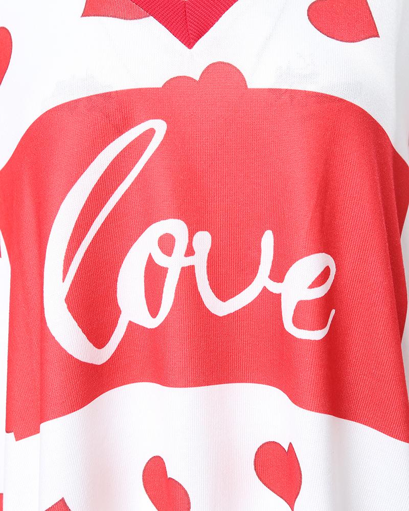 Valentine's Day Heart Love Print Batwing Sleeve Top