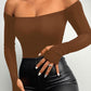 Off Shoulder Long Sleeve Skinny Casual Top