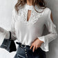 Keyhole Neck Crochet Lace Cutout Top