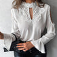 Keyhole Neck Crochet Lace Cutout Top