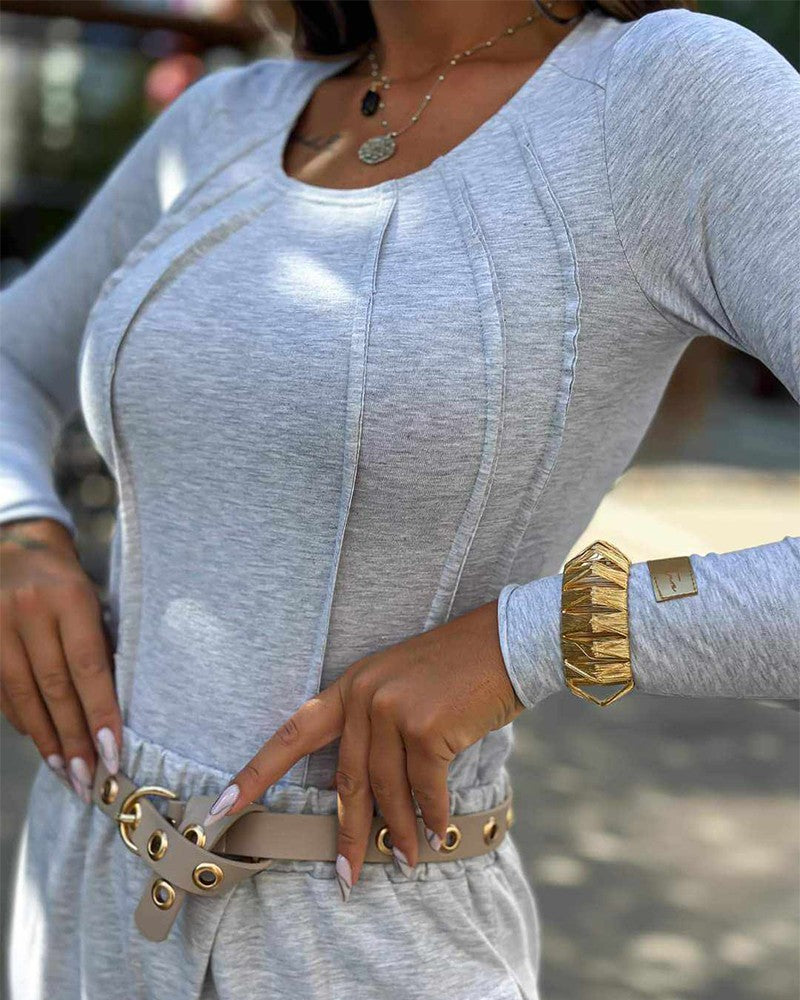 Round Neck Long Sleeve Piping Top