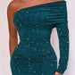 Glitter One Shoulder Ruched Party Dress