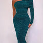 Glitter One Shoulder Ruched Party Dress