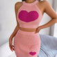 Heart Pattern Tank Top & High Waist Skirt Set