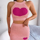Heart Pattern Tank Top & High Waist Skirt Set