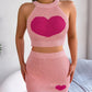 Heart Pattern Tank Top & High Waist Skirt Set