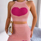 Heart Pattern Tank Top & High Waist Skirt Set