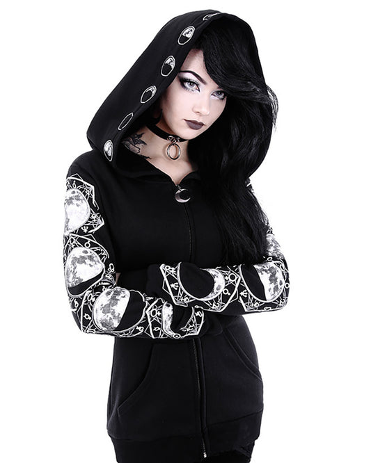 Punk Moon Graphic Print Zipper Design Hoodie