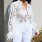 Eyelet Embroidery Button Front Bell Sleeve Top