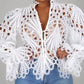 Eyelet Embroidery Button Front Bell Sleeve Top