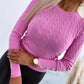 O neck Long Sleeve Buttoned Braided Knit Sweater