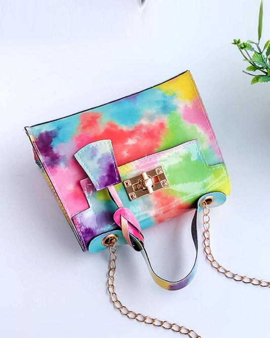 Tie Dye Print Chain Strap Shoulder Bag With Handle