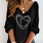 Valentine's Day Rhinestone Double Heart Pattern Casual Top