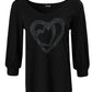 Valentine's Day Rhinestone Double Heart Pattern Casual Top