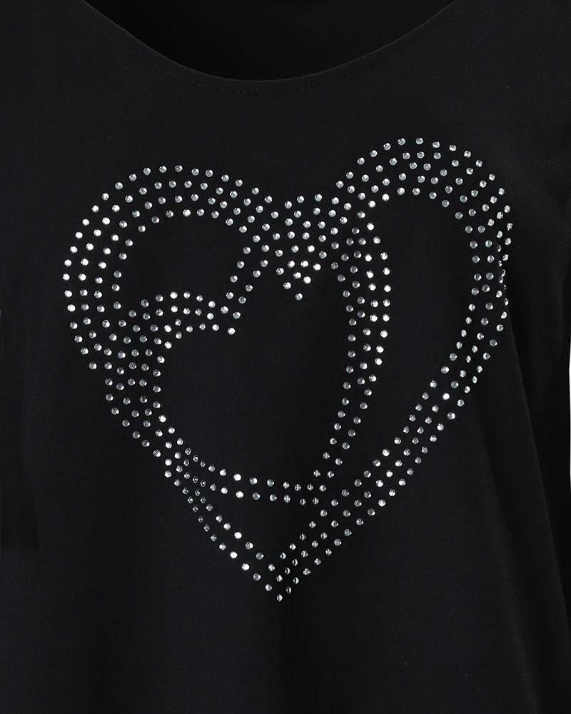 Valentine's Day Rhinestone Double Heart Pattern Casual Top