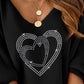 Valentine's Day Rhinestone Double Heart Pattern Casual Top