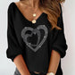 Valentine's Day Rhinestone Double Heart Pattern Casual Top
