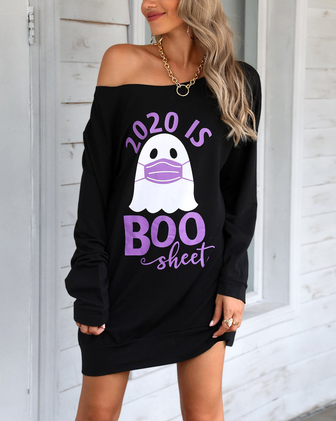 Halloween Letter Ghost Print Casual Sweatshirt