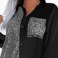 Contrast Sequin Pocket Design Shirt Dress