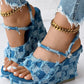 Peep Toe Denim Ripped Platform Wedge Sandals